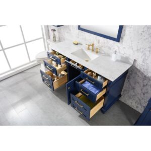 Legion Furniture WLF2260S-B 60 Inch Blue Finish Single Sink Vanity Cabinet with Carrara White Top