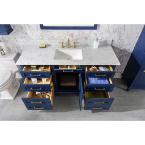 Legion Furniture WLF2260S-B 60 Inch Blue Finish Single Sink Vanity Cabinet with Carrara White Top