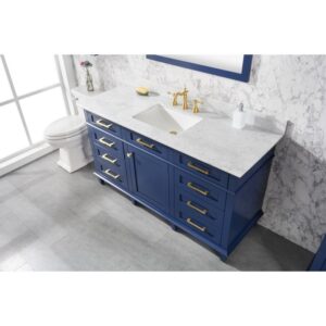 Legion Furniture WLF2260S-B 60 Inch Blue Finish Single Sink Vanity Cabinet with Carrara White Top