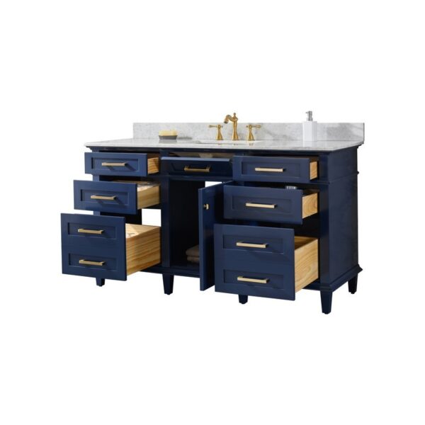 Legion Furniture WLF2260S-B 60 Inch Blue Finish Single Sink Vanity Cabinet with Carrara White Top