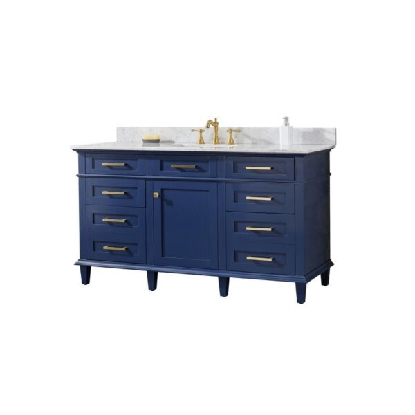 Legion Furniture WLF2260S-B 60 Inch Blue Finish Single Sink Vanity Cabinet with Carrara White Top