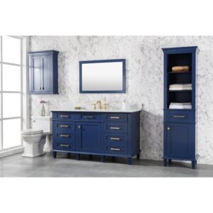 Legion Furniture WLF2260S-B 60 Inch Blue Finish Single Sink Vanity Cabinet with Carrara White Top