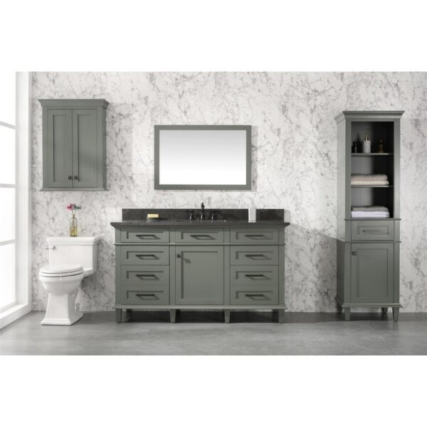 Legion Furniture WLF2260S-PG 60 Inch Pewter Green Finish Single Sink Vanity Cabinet with Blue Lime Stone Top