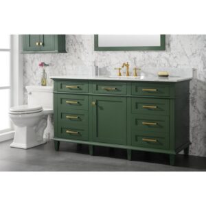 Legion Furniture WLF2260S-VG 60 Inch Vogue Green Finish Single Sink Vanity Cabinet with Carrara White Top