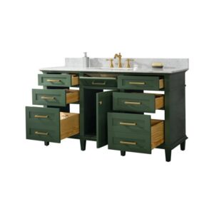 Legion Furniture WLF2260S-VG 60 Inch Vogue Green Finish Single Sink Vanity Cabinet with Carrara White Top