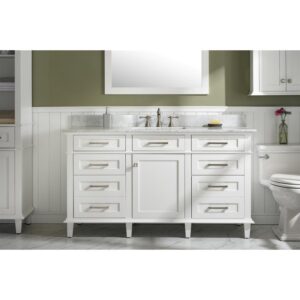 Legion Furniture WLF2260S-W 60 Inch White Finish Single Sink Vanity Cabinet with Carrara White Top