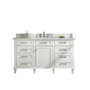 Legion Furniture WLF2260S-W 60 Inch White Finish Single Sink Vanity Cabinet with Carrara White Top