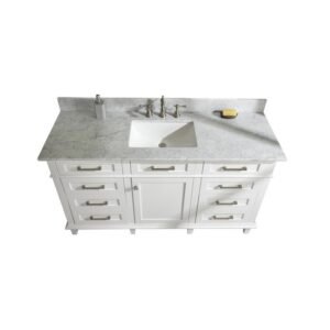 Legion Furniture WLF2260S-W 60 Inch White Finish Single Sink Vanity Cabinet with Carrara White Top