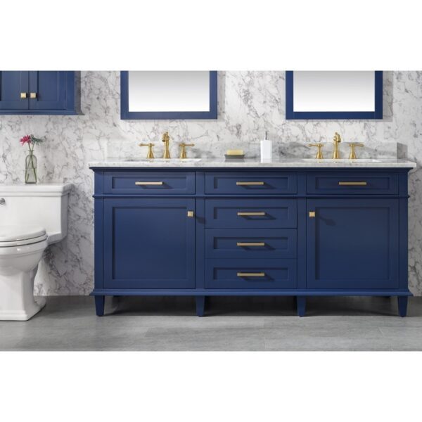 Legion Furniture WLF2272-B 72 Inch Blue Double Single Sink Vanity Cabinet with Carrara White Top