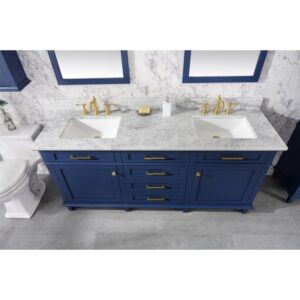 Legion Furniture WLF2272-B 72 Inch Blue Double Single Sink Vanity Cabinet with Carrara White Top