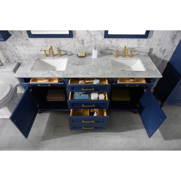 Legion Furniture WLF2272-B 72 Inch Blue Double Single Sink Vanity Cabinet with Carrara White Top