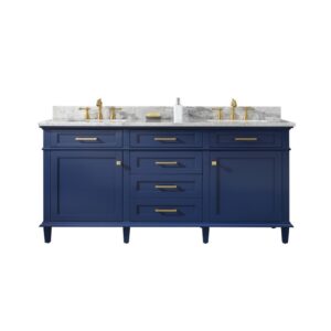 Legion Furniture WLF2272-B 72 Inch Blue Double Single Sink Vanity Cabinet with Carrara White Top