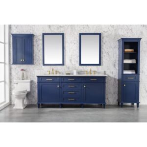 Legion Furniture WLF2272-B 72 Inch Blue Double Single Sink Vanity Cabinet with Carrara White Top