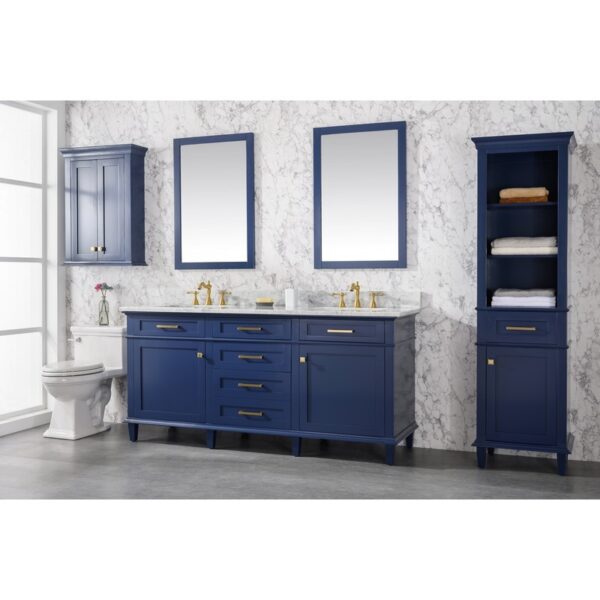 Legion Furniture WLF2272-B 72 Inch Blue Double Single Sink Vanity Cabinet with Carrara White Top