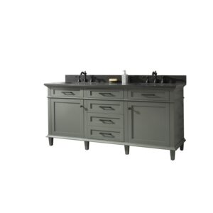 Legion Furniture WLF2272-PG 72 Inch Pewter Green Double Single Sink Vanity Cabinet with Blue Lime Stone Top