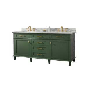 Legion Furniture WLF2272-VG 72 Inch Vogue Green Double Single Sink Vanity Cabinet with Carrara White Top