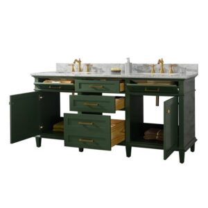 Legion Furniture WLF2272-VG 72 Inch Vogue Green Double Single Sink Vanity Cabinet with Carrara White Top