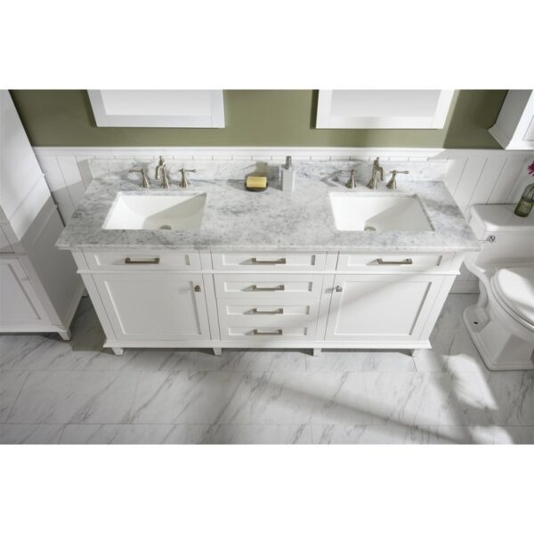 Legion Furniture WLF2272-W 72 Inch White Double Single Sink Vanity Cabinet with Carrara White Top