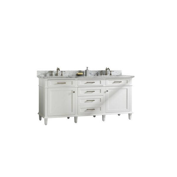 Legion Furniture WLF2272-W 72 Inch White Double Single Sink Vanity Cabinet with Carrara White Top