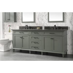 Legion Furniture WLF2280-PG 80 Inch Pewter Green Double Single Sink Vanity Cabinet with Blue Lime Stone Quartz Top