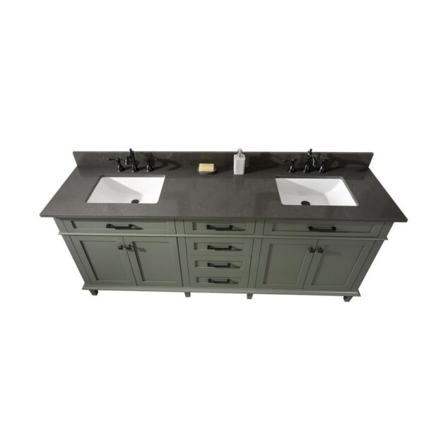 Legion Furniture WLF2280-PG 80 Inch Pewter Green Double Single Sink Vanity Cabinet with Blue Lime Stone Quartz Top