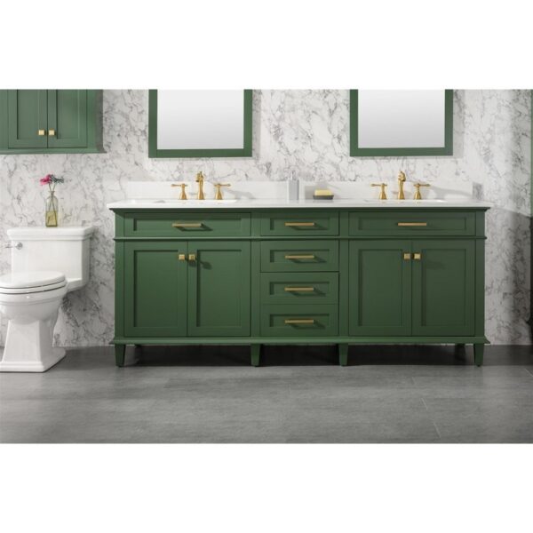 Legion Furniture WLF2280-VG 80 Inch Vogue Green Double Single Sink Vanity Cabinet with Carrara White Quartz Top