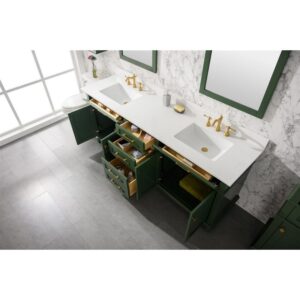 Legion Furniture WLF2280-VG 80 Inch Vogue Green Double Single Sink Vanity Cabinet with Carrara White Quartz Top