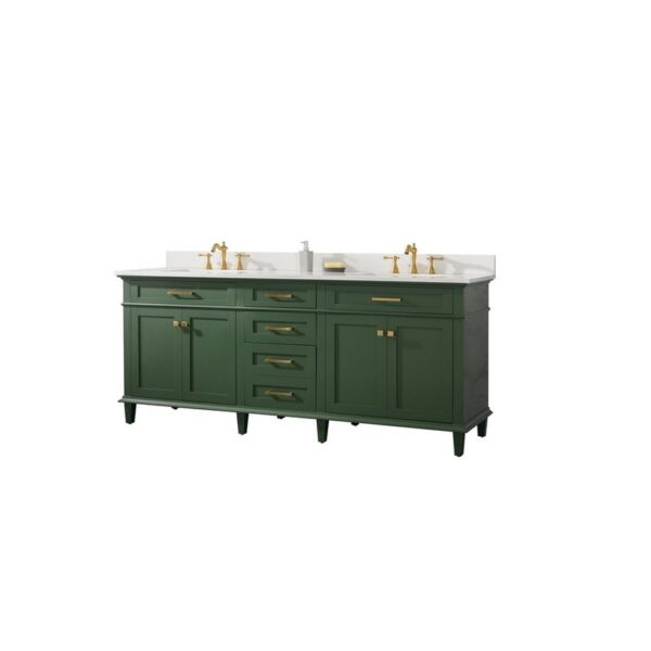 Legion Furniture WLF2280-VG 80 Inch Vogue Green Double Single Sink Vanity Cabinet with Carrara White Quartz Top