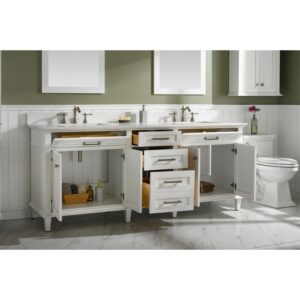 Legion Furniture WLF2280-W 80 Inch White Double Single Sink Vanity Cabinet with Carrara White Quartz Top