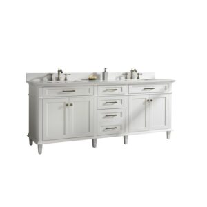 Legion Furniture WLF2280-W 80 Inch White Double Single Sink Vanity Cabinet with Carrara White Quartz Top