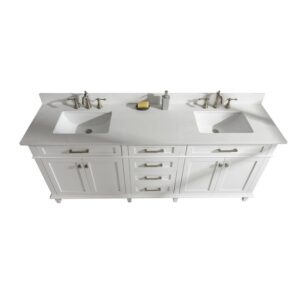 Legion Furniture WLF2280-W 80 Inch White Double Single Sink Vanity Cabinet with Carrara White Quartz Top