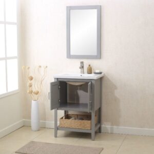 Legion Furniture WLF6021-G 24 Inch Vanity Set with Mirror, UPC Faucet and Basket in Gray