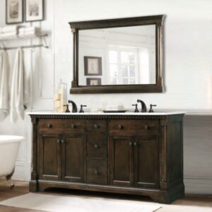 Legion Furniture WLF6036-60 61 Inch Antique Coffee Vanity with Carrara White Top and Matching Backsplash, No Faucet