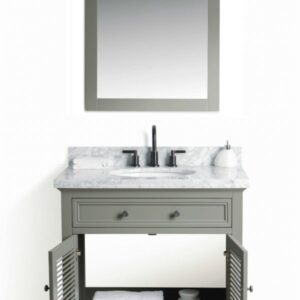 Legion Furniture WS2136-G 36 Inch Solid Wood Vanity in Gray with Mirror and Faucet