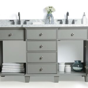 Legion Furniture WS2260-G 60 Inch Solid Wood Vanity in Gray with Mirror and Faucet