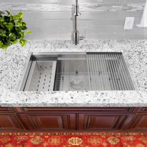 Nantucket ZR-PS-3220-16 Pro Series 32 Inch Large Prep Station Single Undermount Bowl Stainless Steel Kitchen Sink