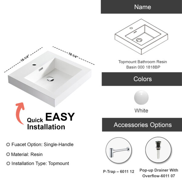 Dowell Topmount Bathroom Resin Basin 000 1818BP