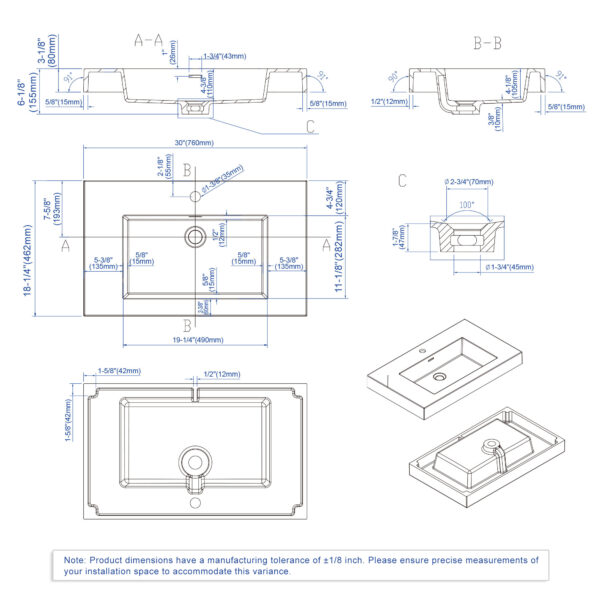 Dowell Topmount Bathroom Resin Basin 000 3018BP