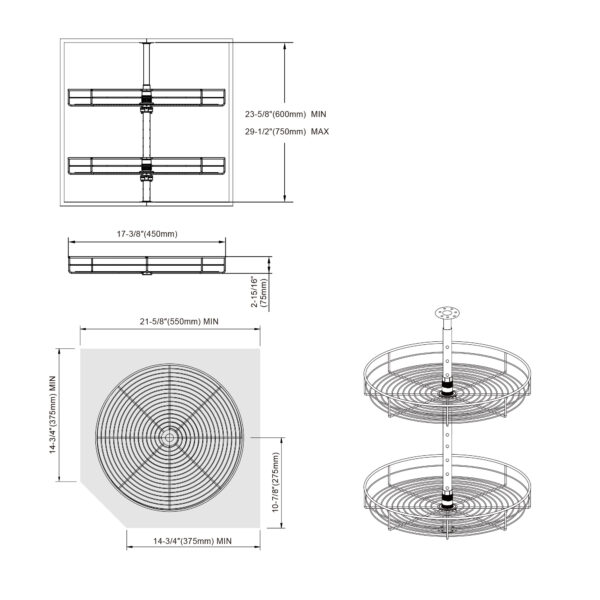 Dowell 30″H Wall Corner Lazy Susan-4001 360D