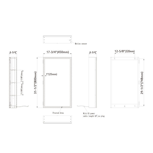 Dowell LED aluminum medicine cabinet with Induction switch 5003 1831 ML