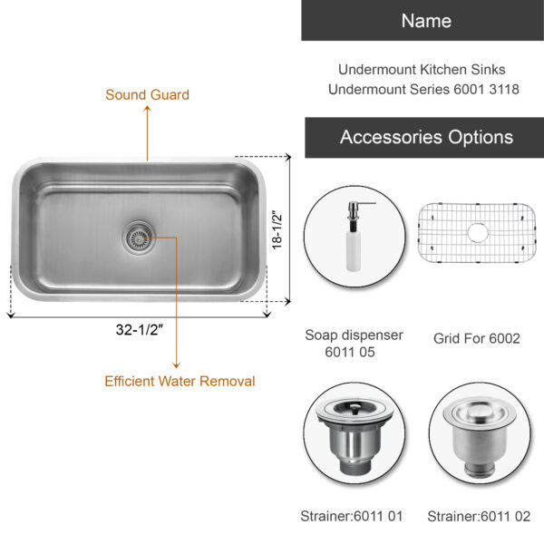 Dowell Undermount Kitchen Sinks Undermount Series 6001 3118