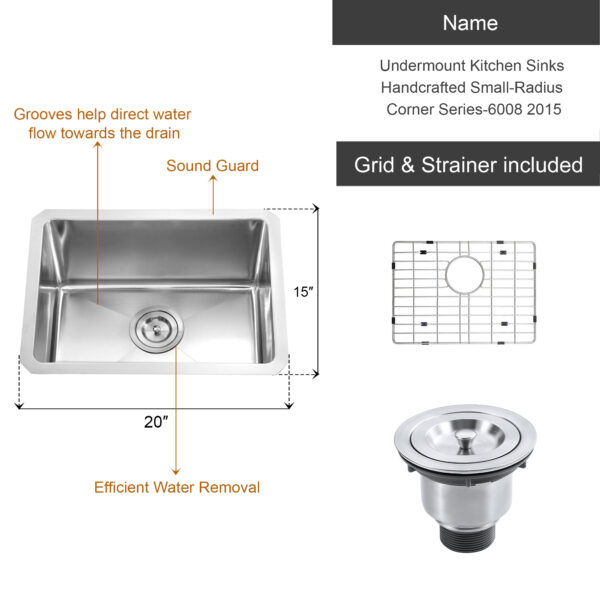 Dowell Undermount Kitchen Sinks Handcrafted Small-Radius Corner Series-6008 2015