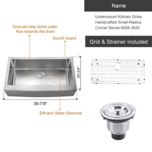 Dowell Undermount Kitchen Sinks Handcrafted Small-Radius Corner Series-6008 3620