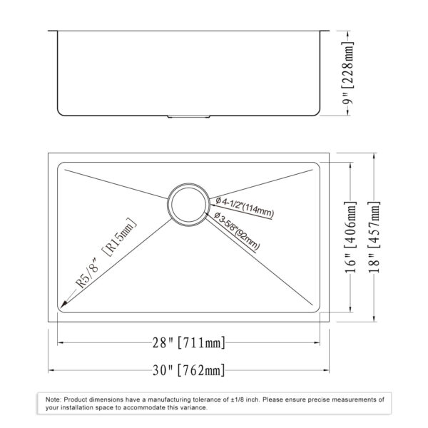 Dowell Undermount Kitchen Sinks Handcrafted Small-Radius Corner Series-6008 3018C