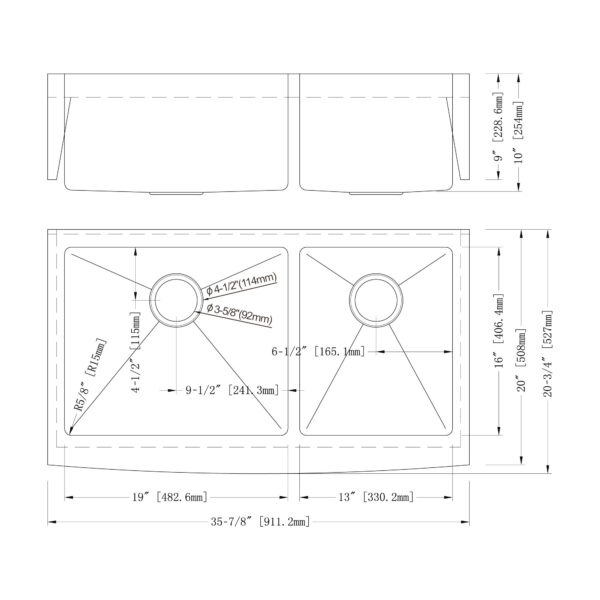 Dowell Undermount Kitchen Sinks Handcrafted Small-Radius Corner Series-6008 3620D