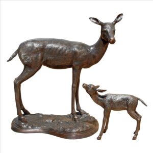 Design Toscano AS9223681 25 Inch Standing Doe and Fawn Statues - Bronze