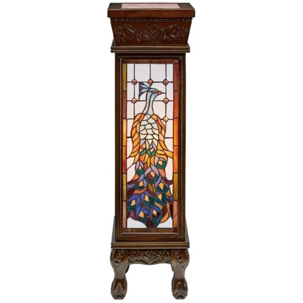 Design Toscano BN1036 10 Inch Peacock Stained Glass Pedestal