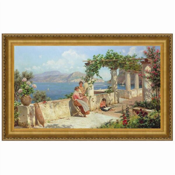 Design Toscano DA1513 32 Inch Figures On a Terrace in Capri Canvas Replica Painting - Large