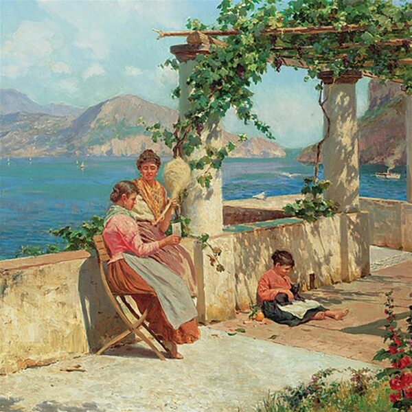 Design Toscano DA1512 25 Inch Figures On a Terrace in Capri Canvas Replica Painting - Medium