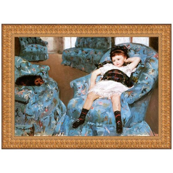 Design Toscano DA3402 26 1/2 Inch Little Girl in a Blue Armchair 1878 Canvas Replica Painting - Medium